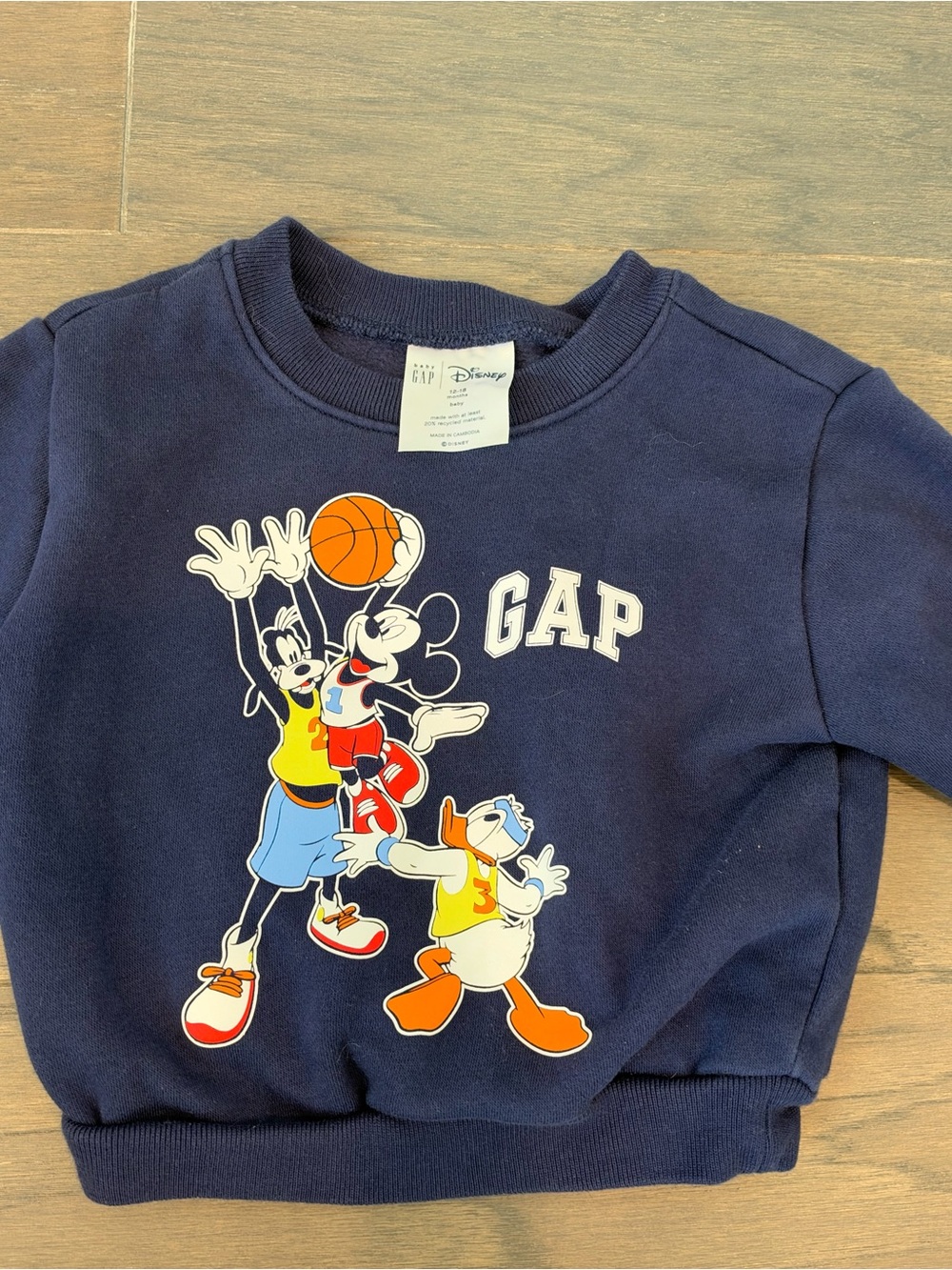 GAP Navy Disney Basketball Crewneck Sweatshirt size 12-18 months